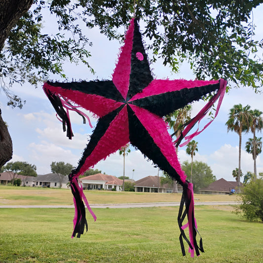 36" Pink & Black Star Pinata
